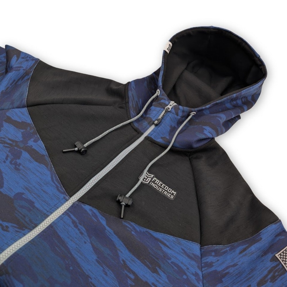 Freedom Industries Tech Hoodie‎ Jacket Mens XL Blue Camo Tactical Utility